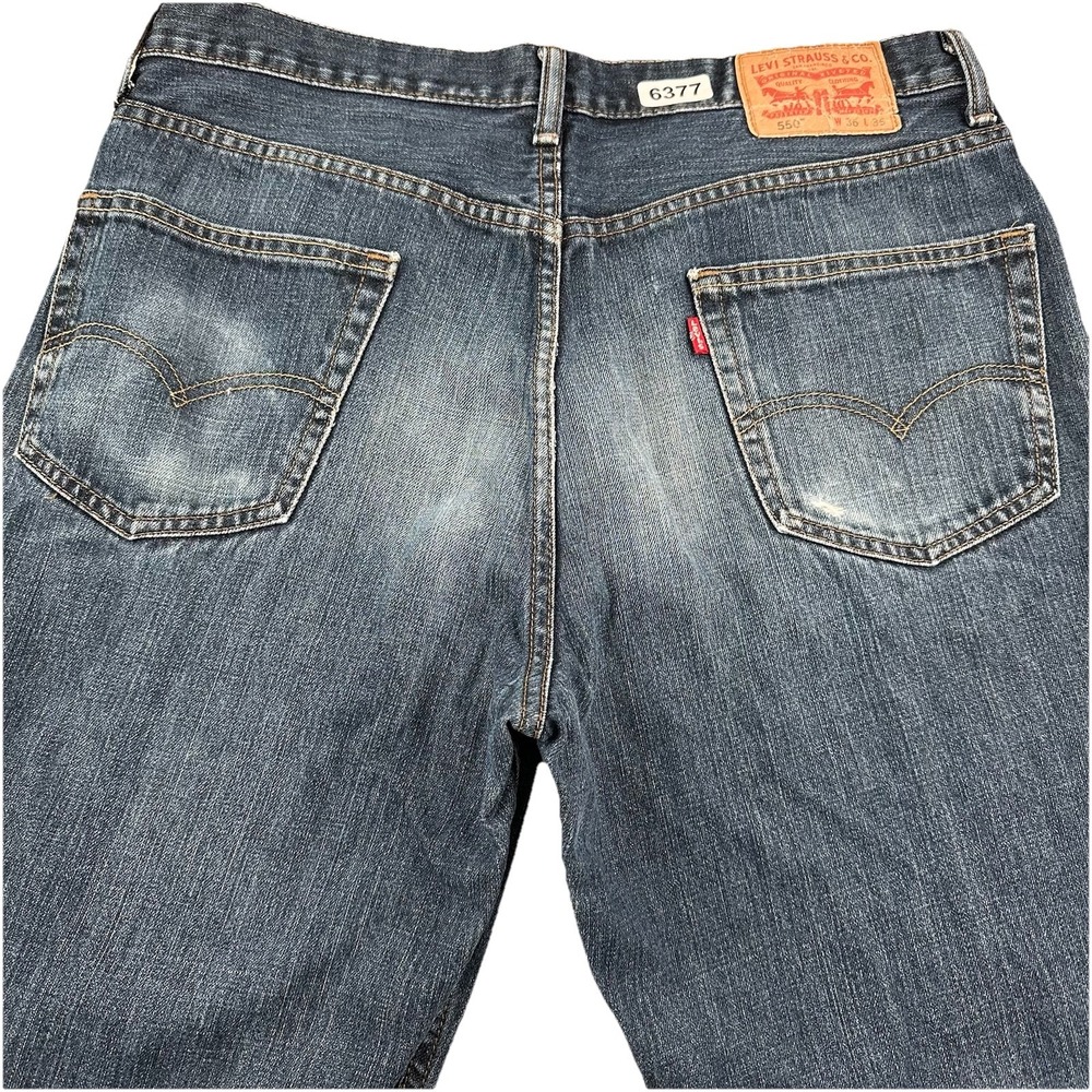 Y2K Levis 550 Relaxed Straight Jeans Fits 36x34 Distressed Blue Dark 100% Cotton